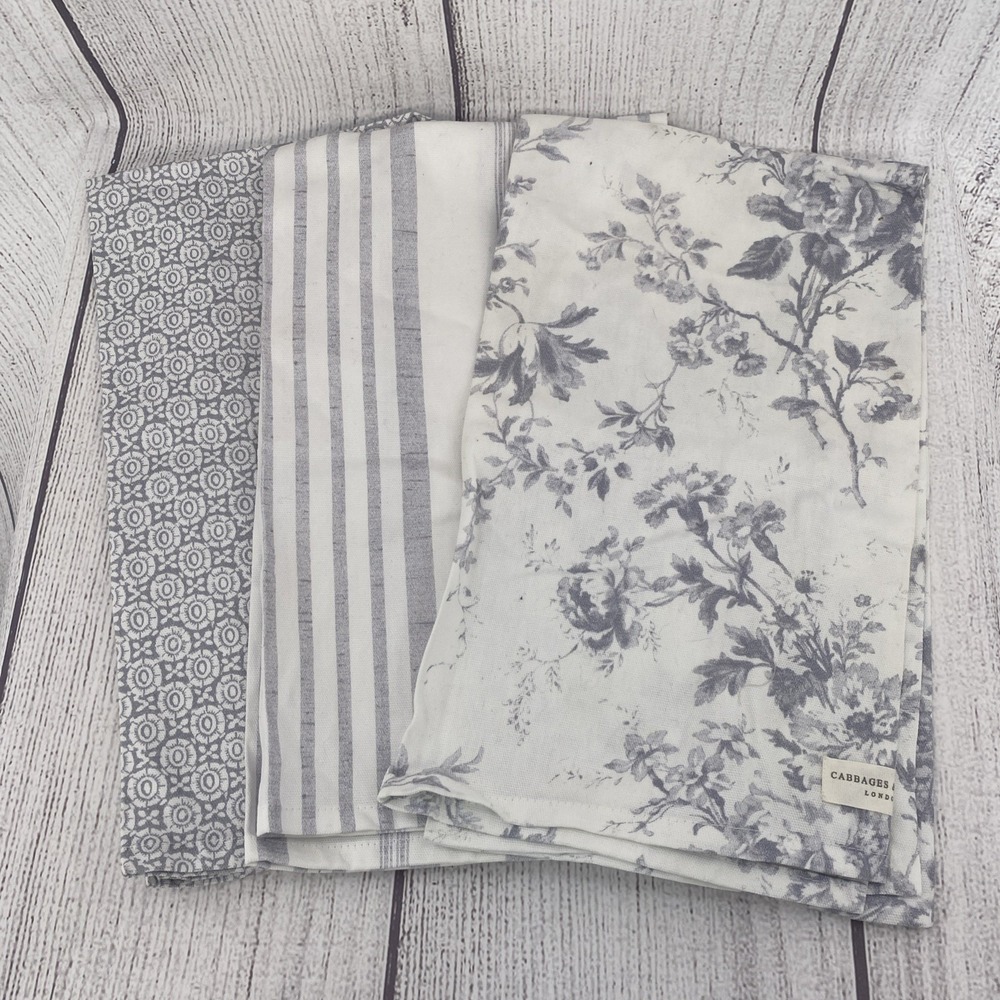 Cabbages & Roses London Kitchen Towel Set (3 Qty) Lavender Floral Stripes Dish